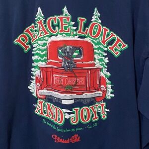 Blessed Girl Red Truck Labrador Christmas Long Sleeve T-Shirt 2X Navy Blue Bible